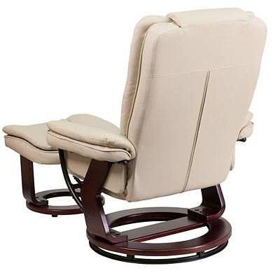 Emma and Oliver Multi-Position Stitched Recliner & Ottoman with Swivel Base in Black LeatherSoft