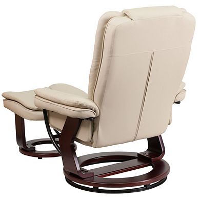 Emma and Oliver Multi-Position Stitched Recliner & Ottoman with Swivel Base in Brown LeatherSoft