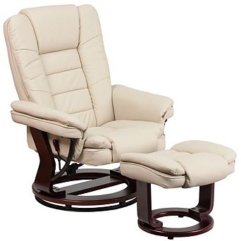 Emma and Oliver Multi-Position Stitched Recliner & Ottoman with Swivel Base in Black LeatherSoft