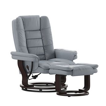 Emma and Oliver Multi-Position Stitched Recliner & Ottoman with Swivel Base in Black LeatherSoft