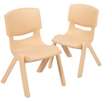 Emma and Oliver 2 Pack Natural Plastic Stackable School Chair with 10.5"H Seat, Preschool Chair