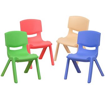 Emma and Oliver 4 Pack Blue Plastic Stackable School Chair with 10.5"H Seat, Preschool Chair