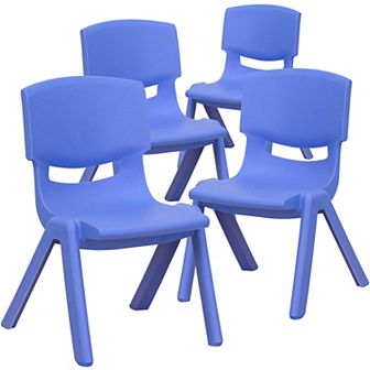 Emma and Oliver 4 Pack Blue Plastic Stackable School Chair with 10.5"H Seat, Preschool Chair