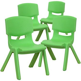 Emma and Oliver 4 Pack Blue Plastic Stackable School Chair with 10.5"H Seat, Preschool Chair