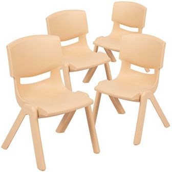 Emma and Oliver 4 Pack Blue Plastic Stackable School Chair with 10.5"H Seat, Preschool Chair