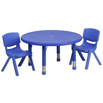 Emma and Oliver 33" Round Blue Plastic Adjustable Activity Table Set-2 Chairs