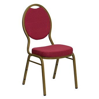 Emma and Oliver Teardrop Back Banquet Chair, Burgundy Patterned Fabric/Gold Frame