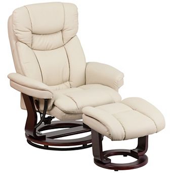 Emma and Oliver Beige LeatherSoft Swivel Recliner Chair with Ottoman Footrest