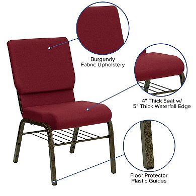 Emma and Oliver 18.5"W Church Chair, Black Fabric Book Rack/Silver Vein Frame