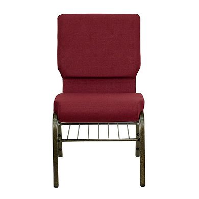 Emma and Oliver 18.5"W Church Chair, Black Fabric Book Rack/Silver Vein Frame