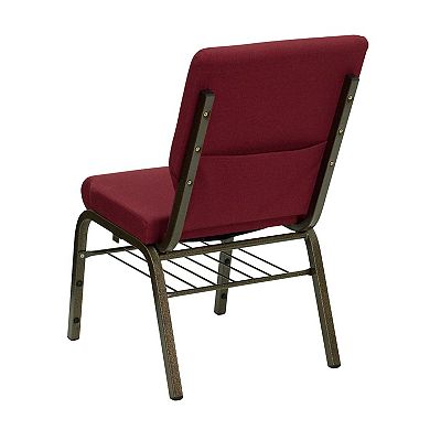 Emma and Oliver 18.5"W Church Chair, Black Fabric Book Rack/Silver Vein Frame