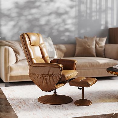 Emma and Oliver Massaging Multi-Position Recliner with Deep Side Pockets and Ottoman