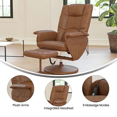 Emma and Oliver Massaging Multi-Position Recliner with Deep Side Pockets and Ottoman