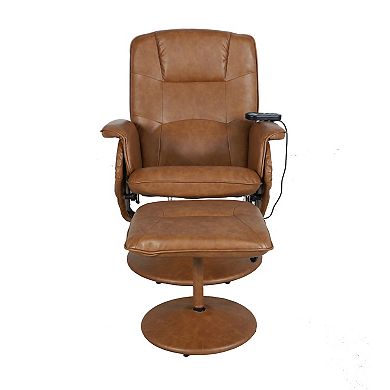 Emma and Oliver Massaging Multi-Position Recliner with Deep Side Pockets and Ottoman
