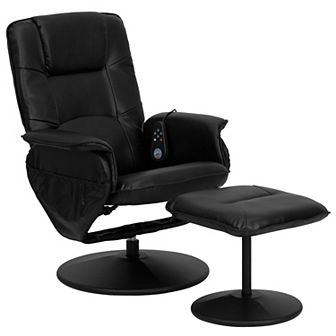 Emma and Oliver Massaging Multi-Position Recliner with Deep Side Pockets and Ottoman