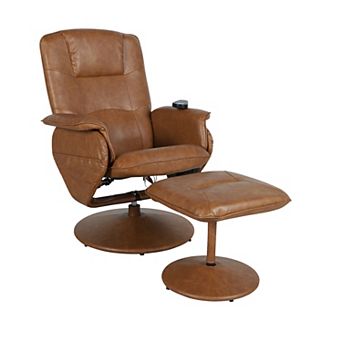 Emma and Oliver Massaging Multi-Position Recliner with Deep Side Pockets and Ottoman