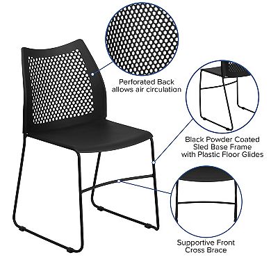 Emma and Oliver Home and Office Navy Sled Base Stack Chair with Air-Vent Back - Guest Chair