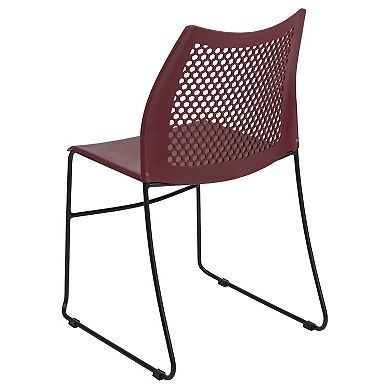 Emma and Oliver Home and Office Burgundy Sled Base Stack Chair with Air-Vent Back - Guest Chair
