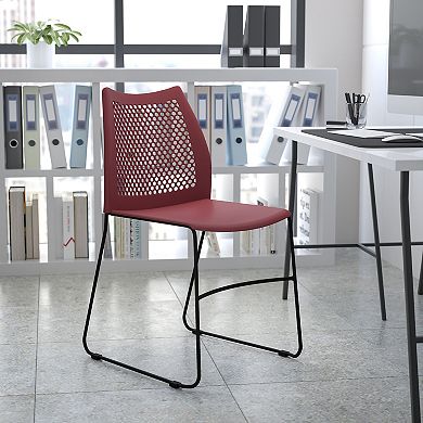 Emma and Oliver Home and Office Burgundy Sled Base Stack Chair with Air-Vent Back - Guest Chair