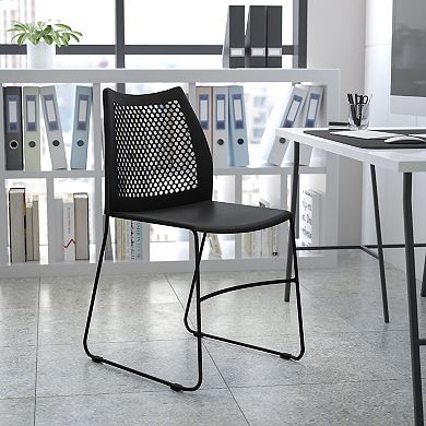 Emma and Oliver Home and Office Navy Sled Base Stack Chair with Air-Vent Back - Guest Chair