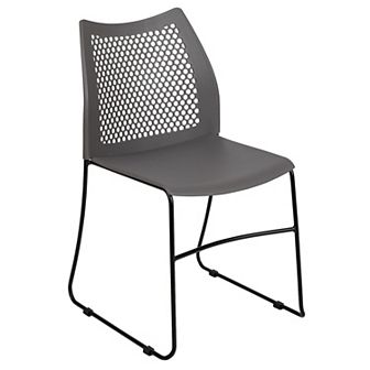 Emma and Oliver Home and Office Black Sled Base Stack Chair with Air-Vent Back - Guest Chair