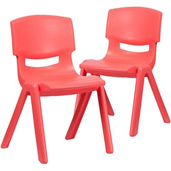Emma and Oliver 2 Pack Red Plastic Stackable School Chair with 15.5"H Seat
