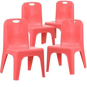 Emma and Oliver 4 Pack Plastic Stack School Chair with Carrying Handle and 11" Seat Height
