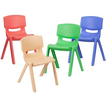 Emma and Oliver 4 Pack Green Plastic Stack School Chair with 13.25"H Seat, K-2 School Chair