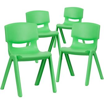 Emma and Oliver 4 Pack Green Plastic Stack School Chair with 13.25"H Seat, K-2 School Chair