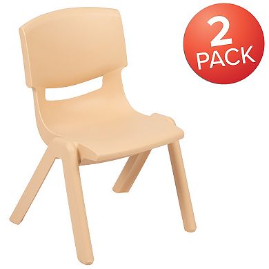 Emma and Oliver 2 Pack Natural Plastic Stackable School Chair with 12"H Seat, Preschool Seating