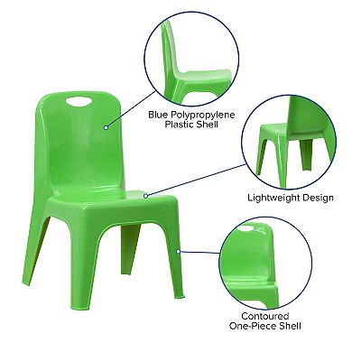 Emma and Oliver 2 Pack Plastic Stackable School Chair with Carrying Handle and 11"H Seat
