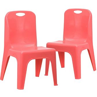 Emma and Oliver 2 Pack Plastic Stackable School Chair with Carrying Handle and 11"H Seat