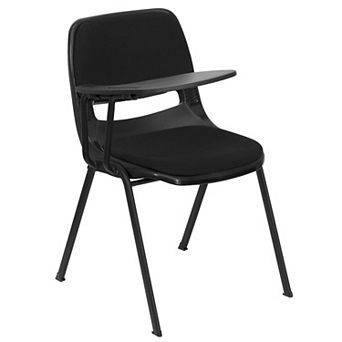 Emma and Oliver Black Padded Ergonomic Shell Chair with Left Handed Flip-Up Tablet Arm Desk