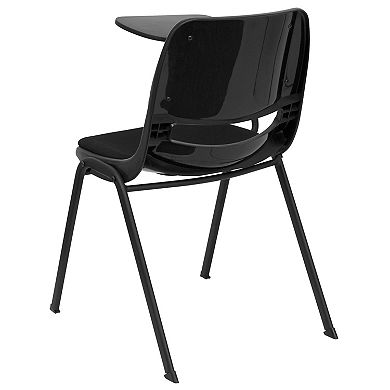Emma and Oliver Black Padded Ergonomic Shell Chair with Left Handed Flip-Up Tablet Arm Desk
