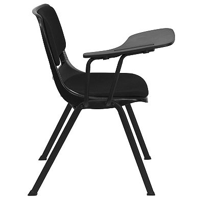 Emma and Oliver Black Padded Ergonomic Shell Chair with Left Handed Flip-Up Tablet Arm Desk