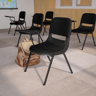 Emma and Oliver Black Padded Ergonomic Shell Chair with Left Handed Flip-Up Tablet Arm Desk