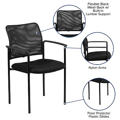 Emma and Oliver Comfort Black Mesh Stackable Steel Side Chair with Arms