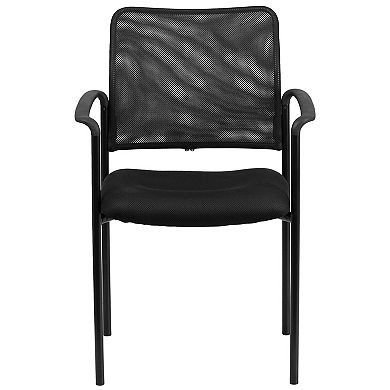 Emma and Oliver Comfort Black Mesh Stackable Steel Side Chair with Arms