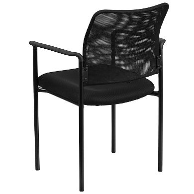 Emma and Oliver Comfort Black Mesh Stackable Steel Side Chair with Arms