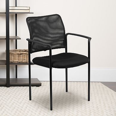 Emma and Oliver Comfort Black Mesh Stackable Steel Side Chair with Arms