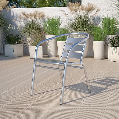 Emma and Oliver Heavy Duty Aluminum Indoor-Outdoor Stack Chair w/ Triple Slat Back