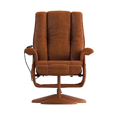 Emma And Oliver Massaging Multi-position Recliner And Ottoman With Wrapped Base