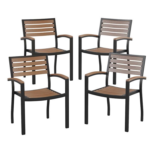 Emma and Oliver Set of 4 Stackable AllWeather Black Aluminum Patio