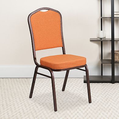 Emma and Oliver Crown Back Banquet Chair, Beige Patterned Fabric/Gold Frame
