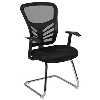 Emma and Oliver Black Mesh Side Reception Chair with Chrome Sled Base - Conference Room Chair
