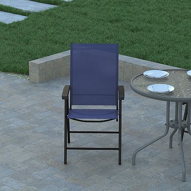 Emma and Oliver Gray Outdoor Folding Patio Sling Chair with Black Frame / Portable Chair (2 Pack)