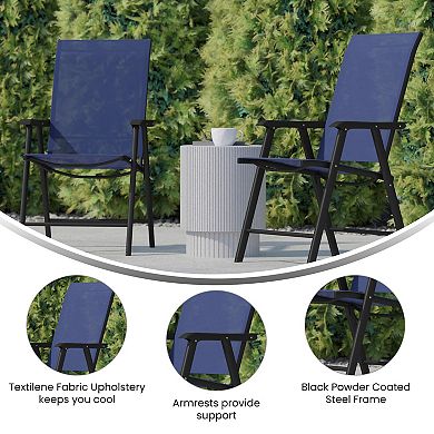 Emma and Oliver Gray Outdoor Folding Patio Sling Chair with Black Frame / Portable Chair (2 Pack)