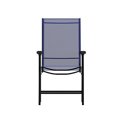 Emma and Oliver Gray Outdoor Folding Patio Sling Chair with Black Frame / Portable Chair (2 Pack)
