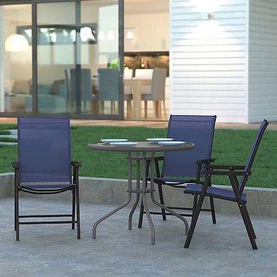Emma and Oliver Gray Outdoor Folding Patio Sling Chair with Black Frame / Portable Chair (2 Pack)