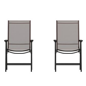 Emma and Oliver Gray Outdoor Folding Patio Sling Chair with Black Frame / Portable Chair (2 Pack)